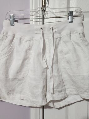 Calvin Klein White Linen-Blend Drawstring Cargo Shorts
